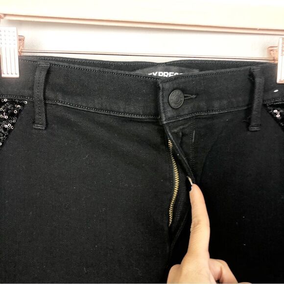 EXPRESS | Black Mid Rise Skinny Jeans Velvet Sequin Accents Women’s Size 16 - Picture 7 of 12
